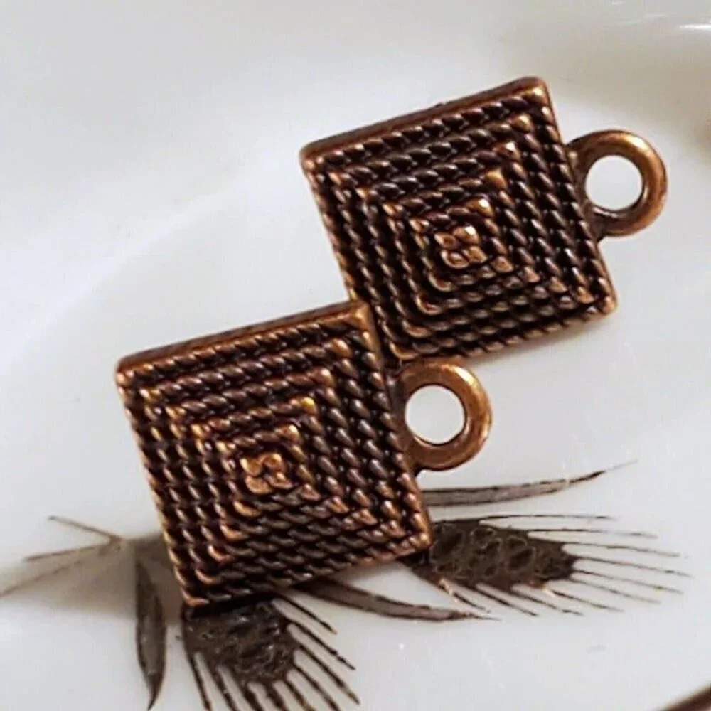 Avant Garde Antique Copper Egyptian Pyramid Dotted Earring Post Findings 10 pcs